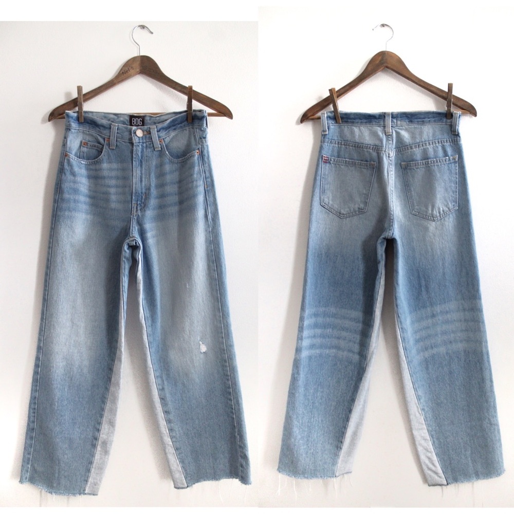 BDG Urban Outffiters Two Tone Baggy Wide Leg Jeans with Open Hems 27 4